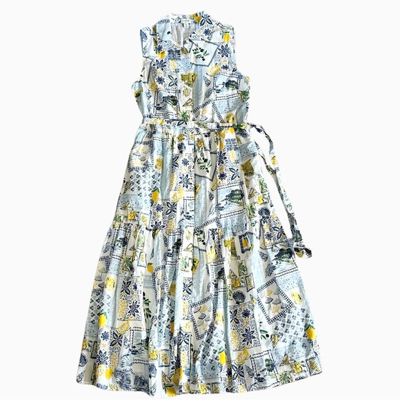 J. Crew Dresses & Skirts - J.Crew Sleeveless Midi Dress Size 4 Mediterranean Tile Print Cotton Summer